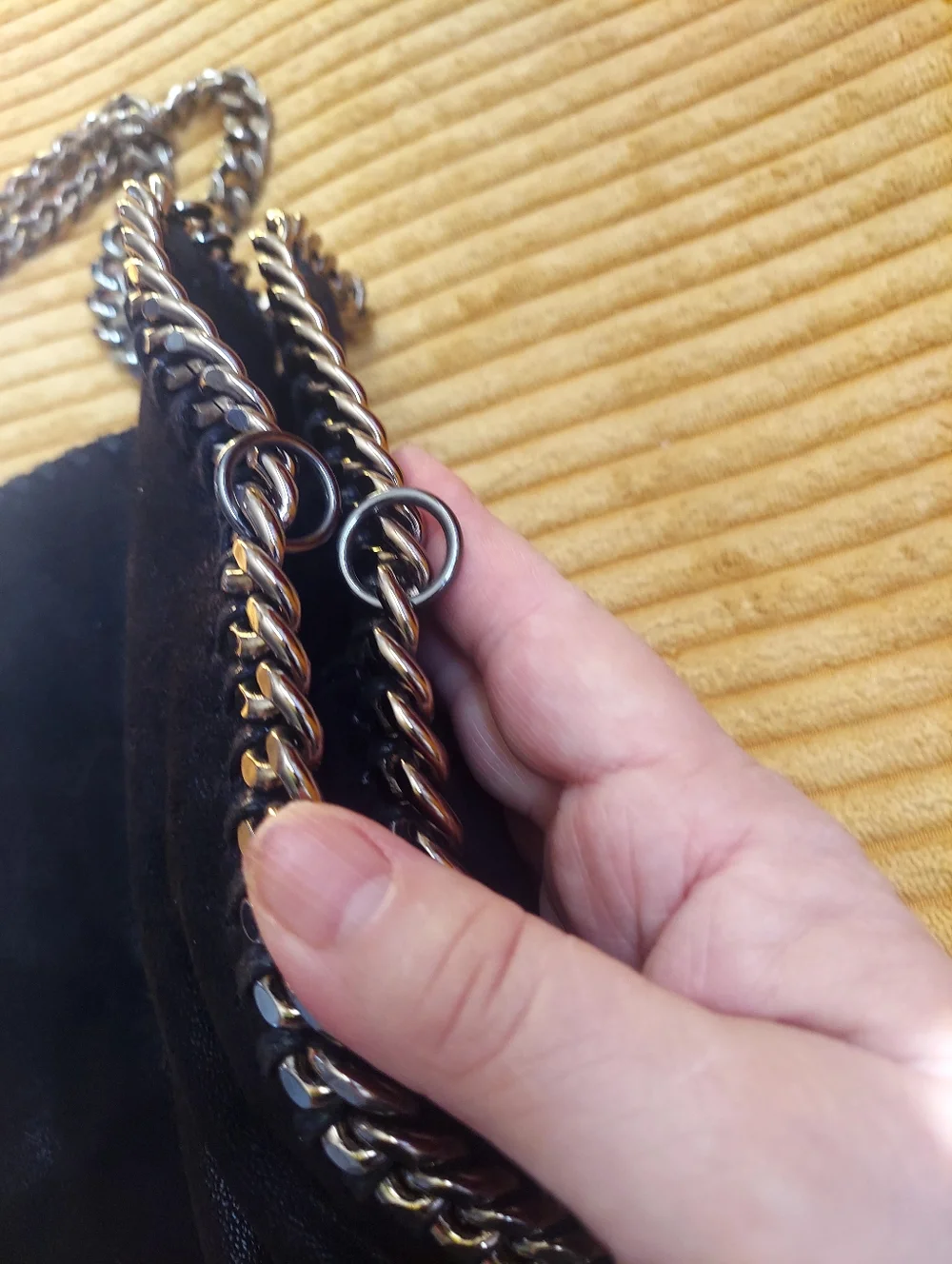 Stella McCartney black Whipstitch Chain-Trim Suede  Tote Bag Made In Italy - Picture 5 of 16